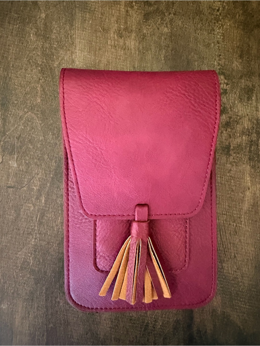 Women's Crossbody Phone Pouch in Berry with Tassel